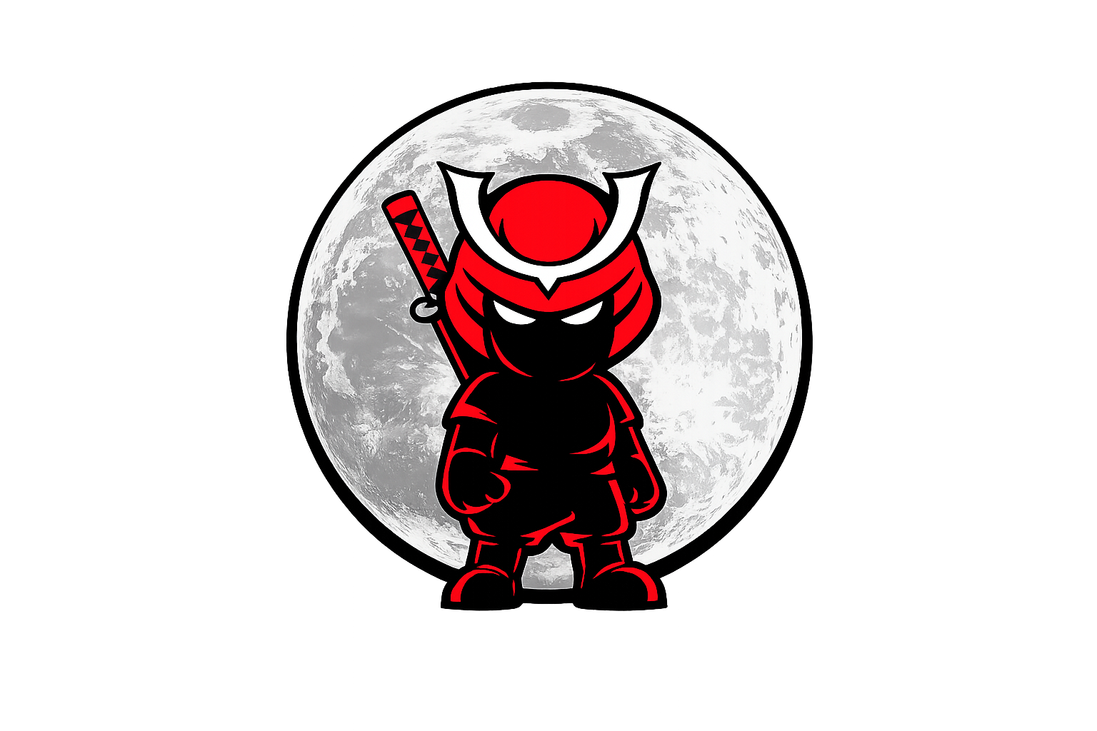 Logo Shogun : samouraï rouge et noir devant la lune